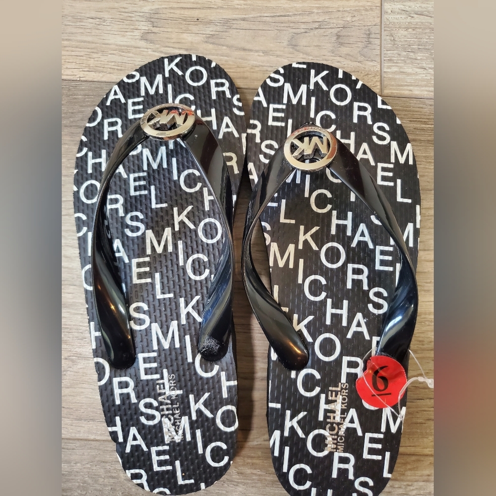 Michael Kors Black Logo Flip Flops